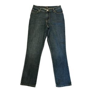 Lee Relaxed Fit Straight Leg Mid Rise Jeans Medium Wash Denim Slimming Size 8